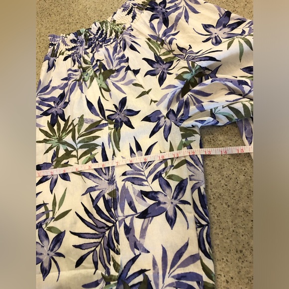 Land ‘n sea Linen Blend Pants Wide Leg Front Slit Leaf All Over Print Size S - Picture 12 of 16